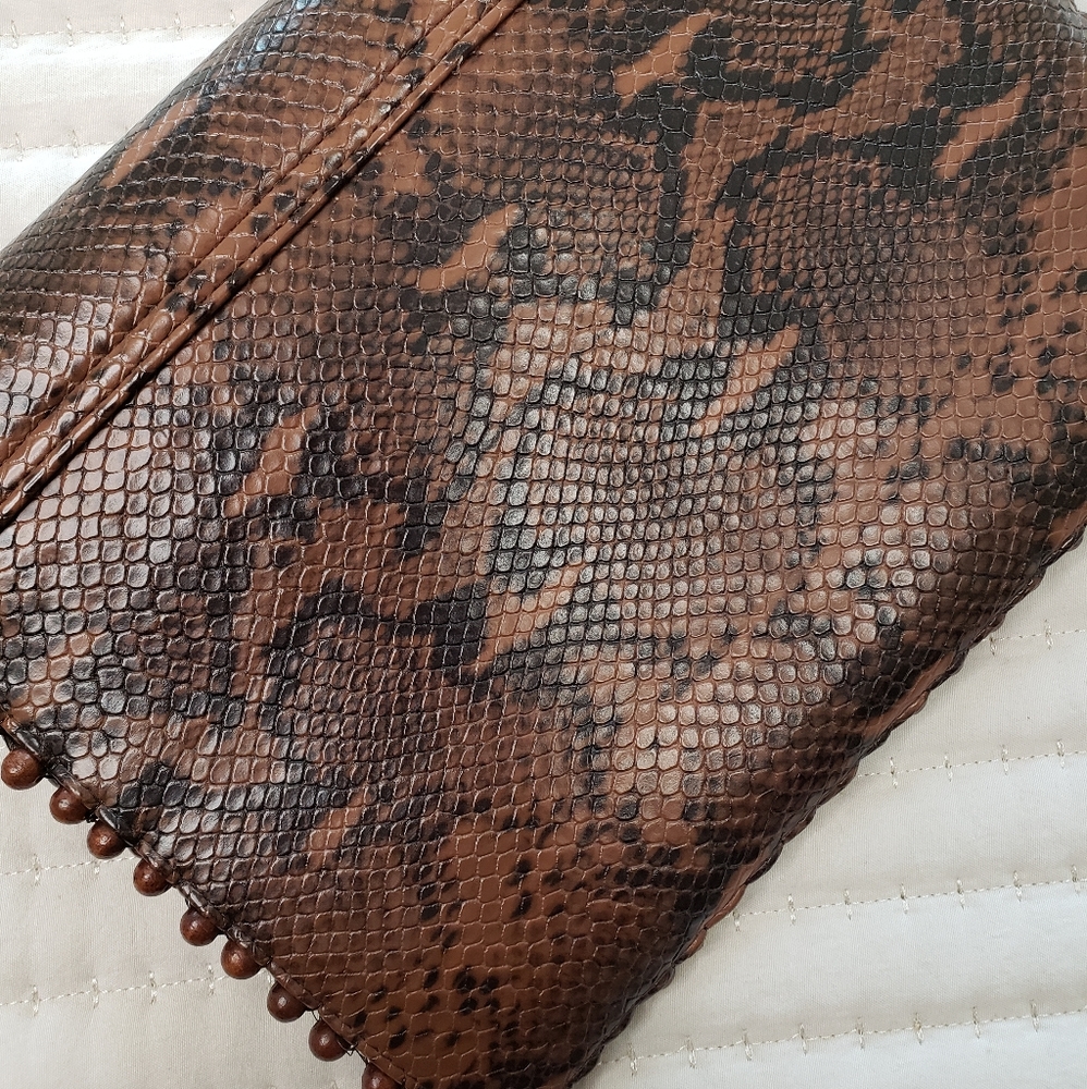 Brown Beaded Snake print Clutch Bag - Picture 7 of 10